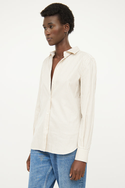 Loro Piana Beige 
White Stripe Button Up Top