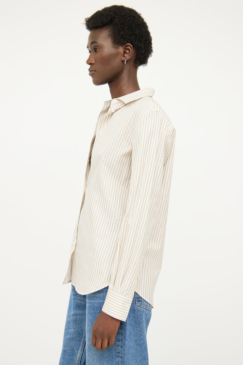 Loro Piana Beige 
White Stripe Button Up Top