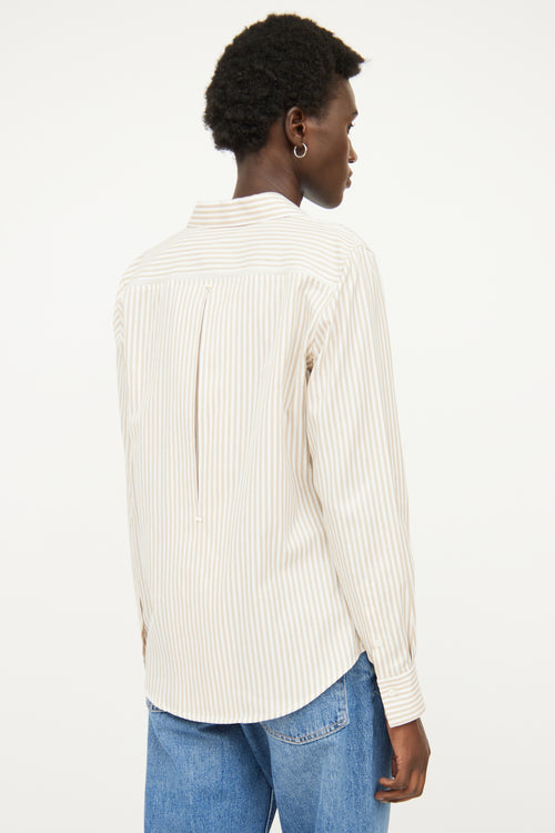 Loro Piana Beige 
White Stripe Button Up Top