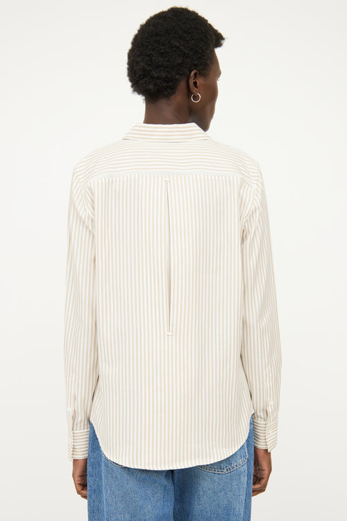 Loro Piana Beige 
White Stripe Button Up Top