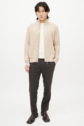 Loro Piana Biege Cashmere Zip Up Sweater