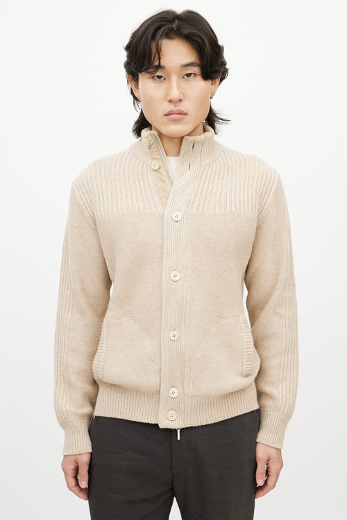 Loro Piana Biege Cashmere Zip Up Sweater