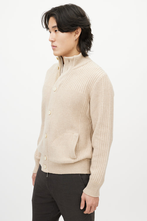 Loro Piana Biege Cashmere Zip Up Sweater