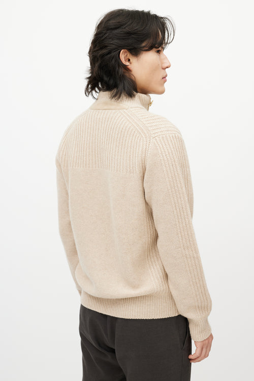 Loro Piana Biege Cashmere Zip Up Sweater