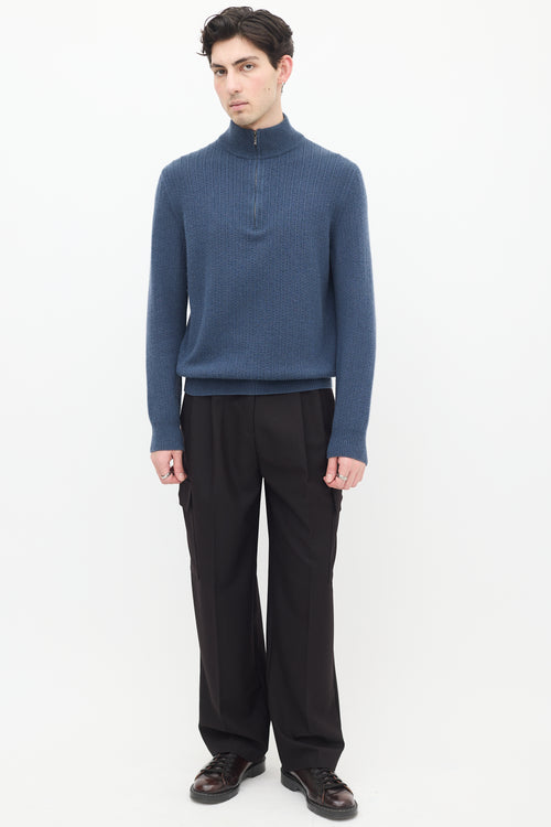 Loro Piana Blue Cashmere Ribbed Sweater