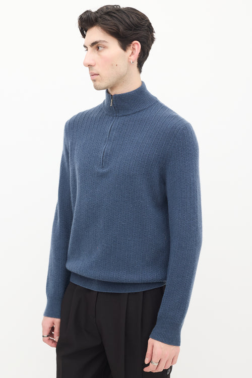 Loro Piana Blue Cashmere Ribbed Sweater