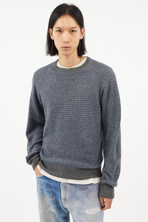 Loro Piana Blue 
Grey Cashmere Striped Knit Sweater