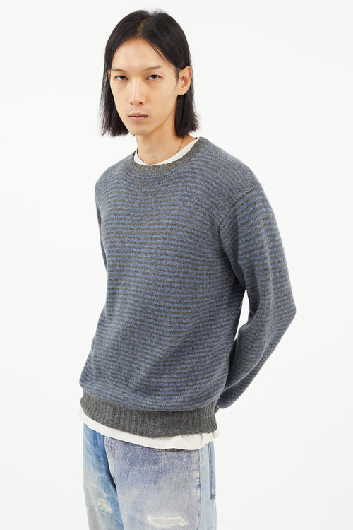 Loro Piana Blue 
Grey Cashmere Striped Knit Sweater