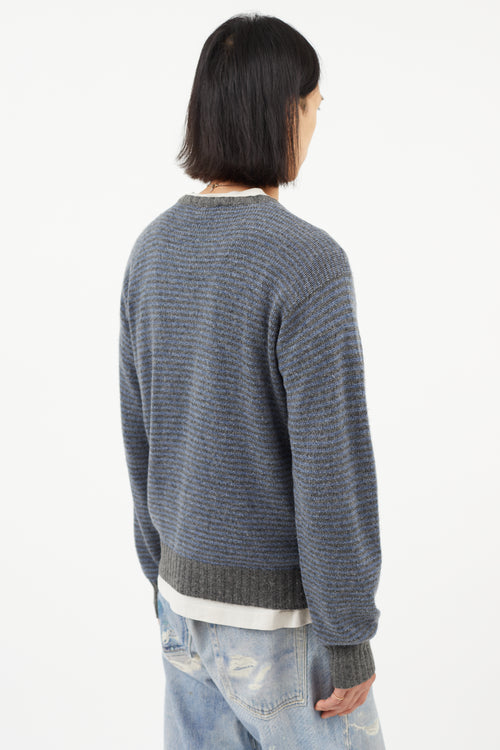 Loro Piana Blue 
Grey Cashmere Striped Knit Sweater