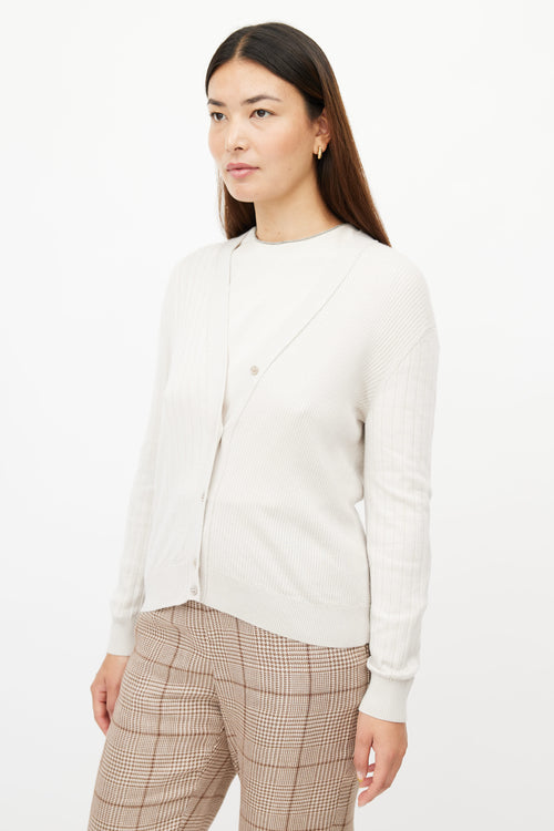 Loro Piana Cream Ribbed Knit Cardigan