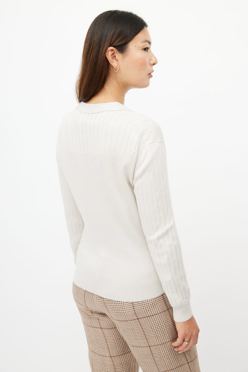 Loro Piana Cream Ribbed Knit Cardigan