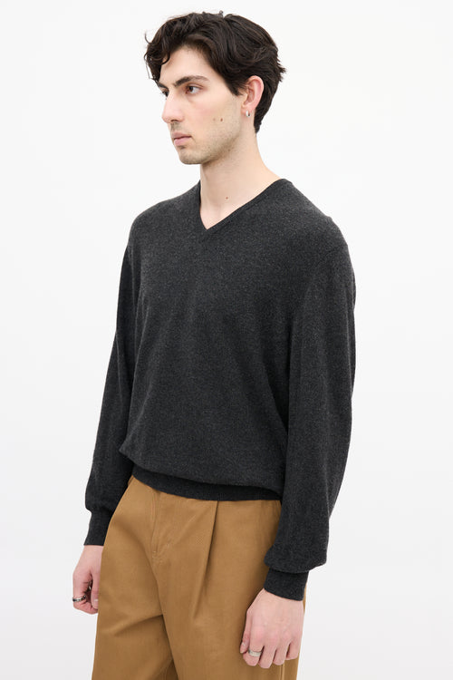 Loro Piana Dark Grey Cashmere V-Neck Sweater