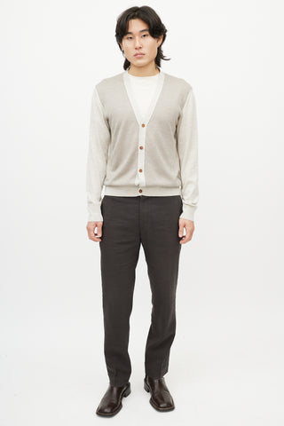 Loro Piana Grey 
Brown Houndstooth Knit Cardigan