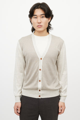 Loro Piana Grey 
Brown Houndstooth Knit Cardigan