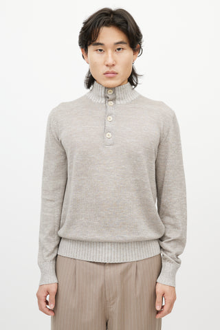 Loro Piana Grey Cashmere Quarter Button Sweater