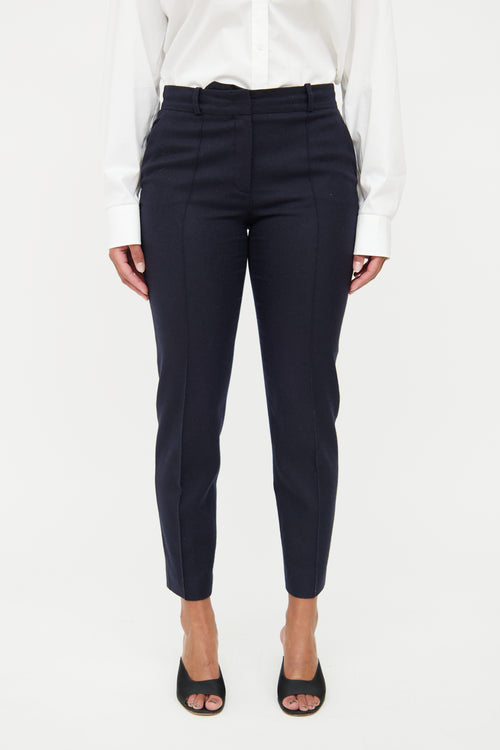 Loro Piana Navy Cashmere Pleated Pant