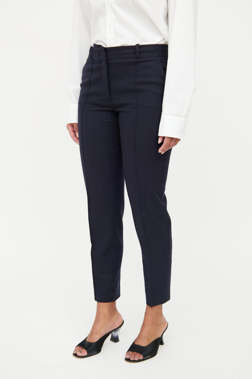 Loro Piana Navy Cashmere Pleated Pant