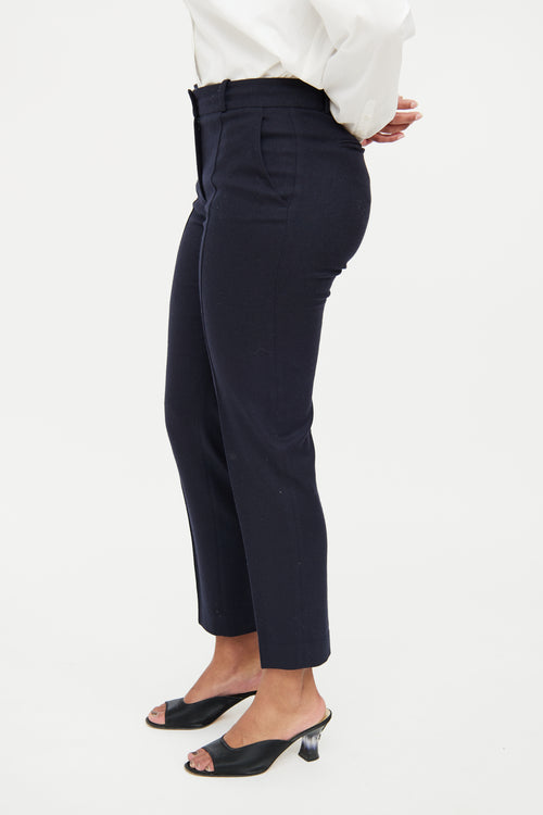 Loro Piana Navy Cashmere Pleated Pant