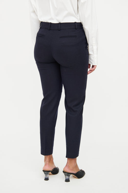 Loro Piana Navy Cashmere Pleated Pant