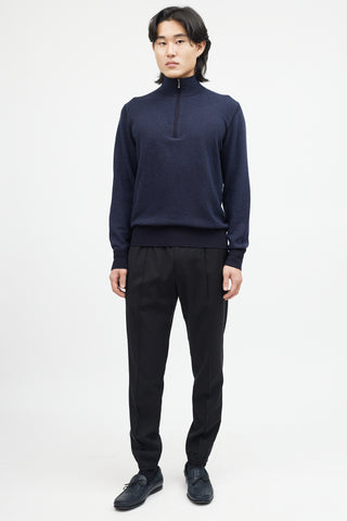 Loro Piana Navy Cashmere Zip Sweater