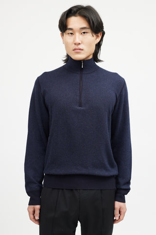 Loro Piana Navy Cashmere Zip Sweater