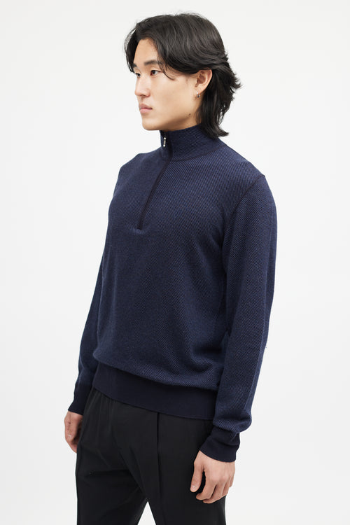 Loro Piana Navy Cashmere Zip Sweater