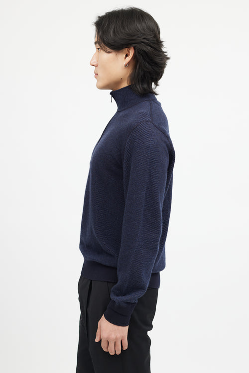 Loro Piana Navy Cashmere Zip Sweater