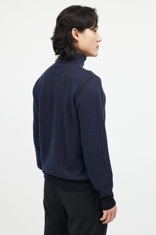 Loro Piana Navy Cashmere Zip Sweater