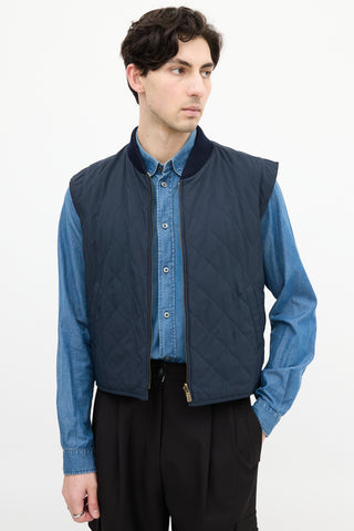 Loro Piana Navy 
Yellow Reversible Padded Vest