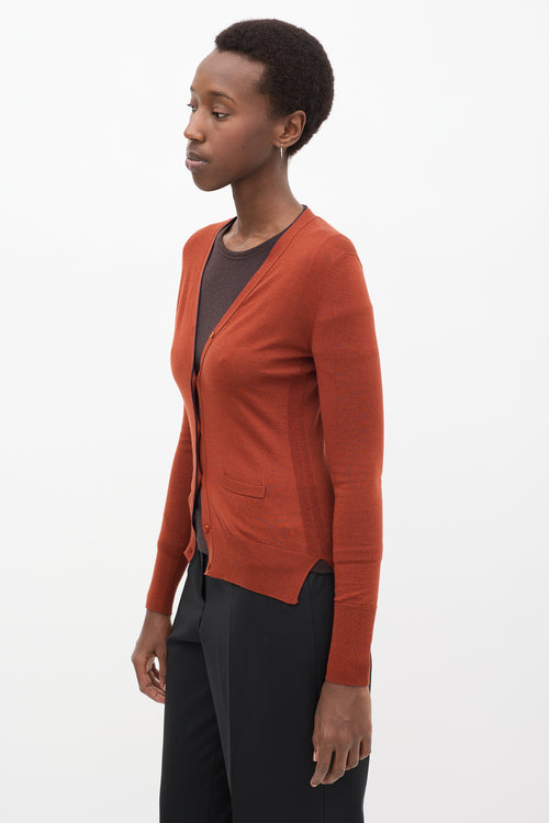 Orange 
Navy Wool Cardigan