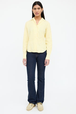 Loro Piana Yellow 
White Stripe Button Up Shirt