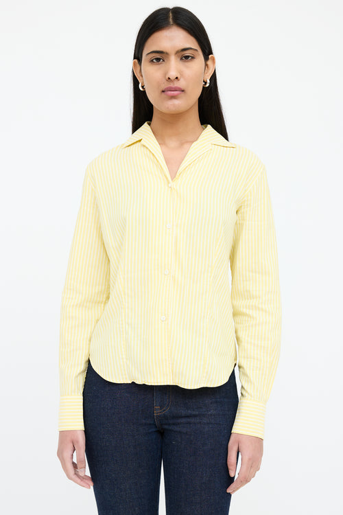 Loro Piana Yellow 
White Stripe Button Up Shirt