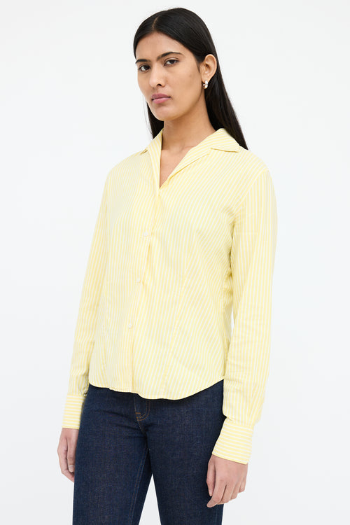 Loro Piana Yellow 
White Stripe Button Up Shirt