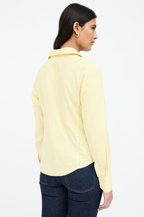 Loro Piana Yellow 
White Stripe Button Up Shirt