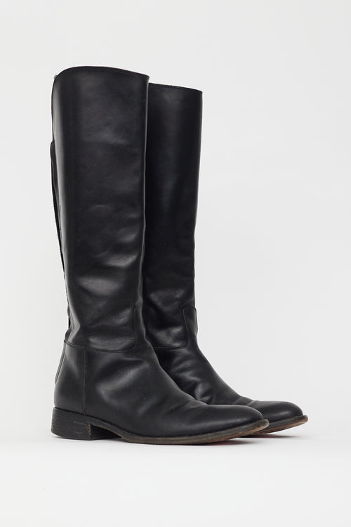 Loro Piana Black Leather Riding Boot