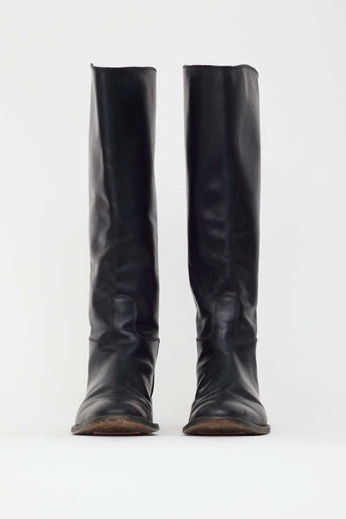 Loro Piana Black Leather Riding Boot