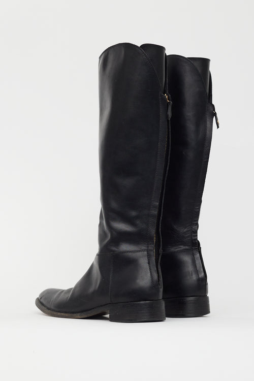 Loro Piana Black Leather Riding Boot