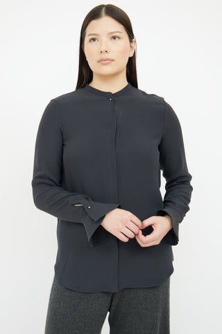 Loro Piana Black Silk Ruffle Cuff Shirt