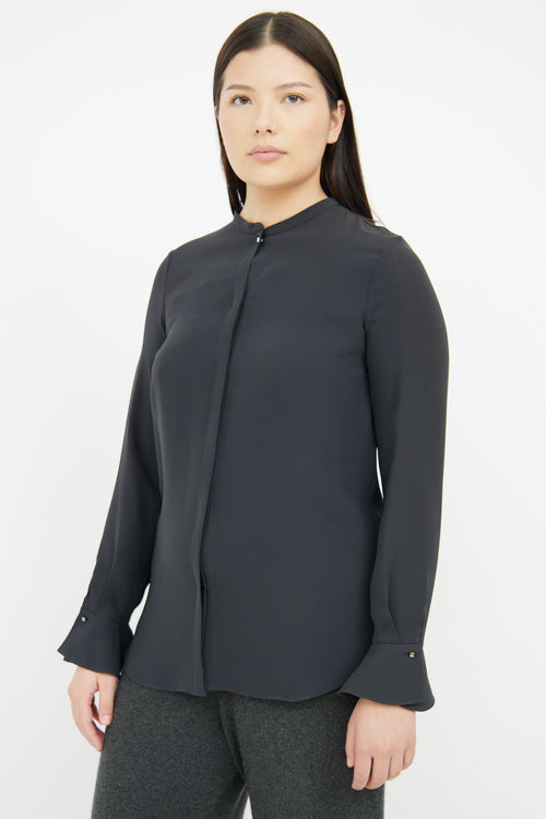 Loro Piana Black Silk Ruffle Cuff Shirt