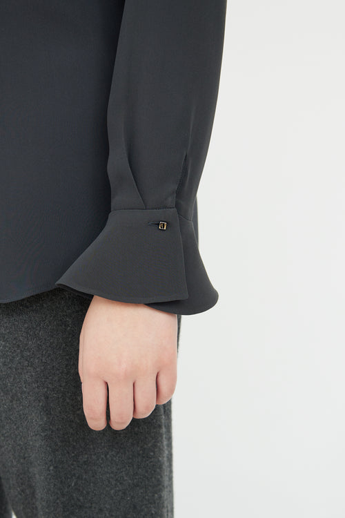 Loro Piana Black Silk Ruffle Cuff Shirt