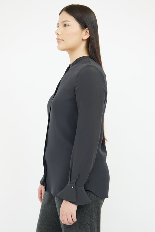 Loro Piana Black Silk Ruffle Cuff Shirt