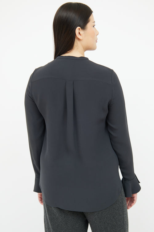 Loro Piana Black Silk Ruffle Cuff Shirt