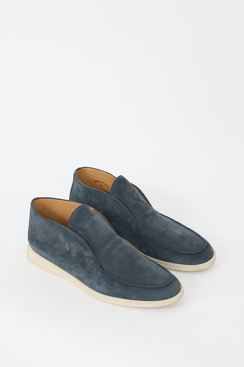 Loro Piana Navy Suede Open Walk Ankle Boot