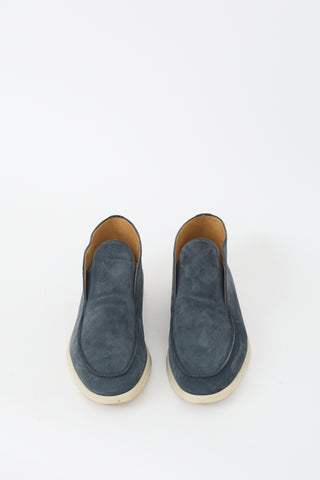 Loro Piana Navy Suede Open Walk Ankle Boot