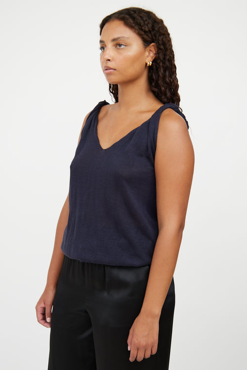 Loro Piana Navy Twist Strap Sleeveless Tank