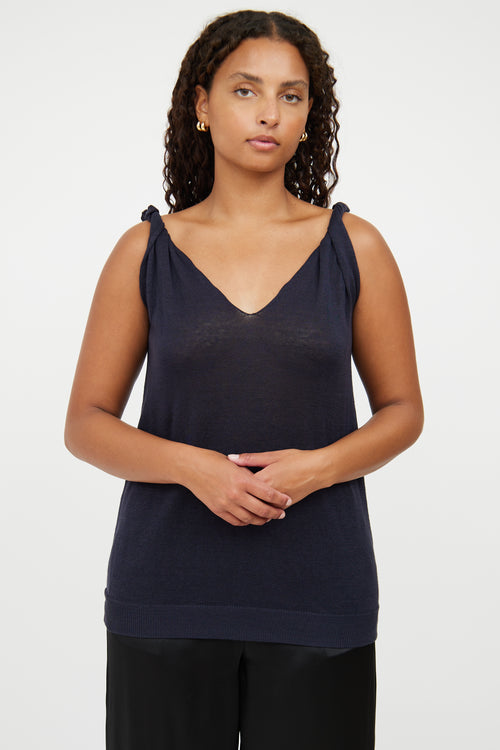 Loro Piana Navy Twist Strap Sleeveless Tank