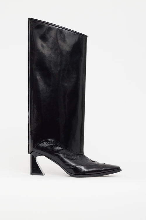 Lost In Echo Black Patent Leather Foldover Heeled Boot