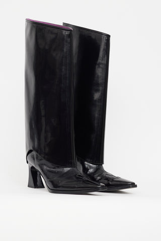 Lost In Echo Black Patent Leather Foldover Heeled Boot