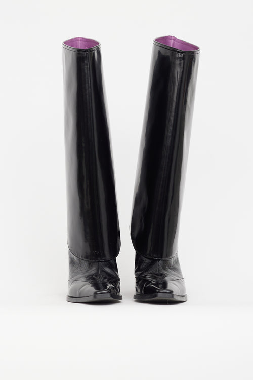 Lost In Echo Black Patent Leather Foldover Heeled Boot