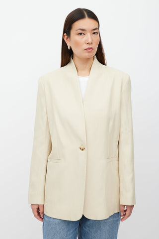 Lou Lou Studio Beige Linen Blend Collarless Blazer